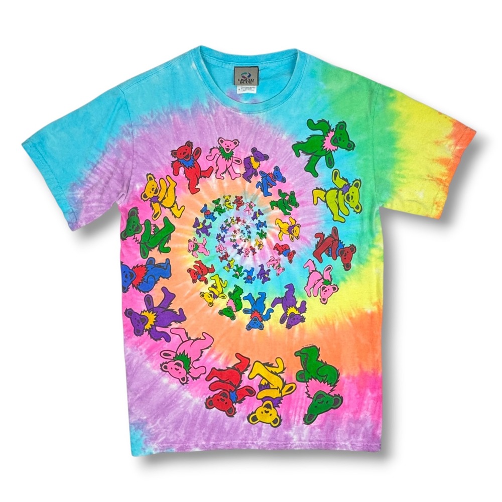 Liquid Blue Grateful Dead Dancing Bears Spiral Tie Dye T-Shirt Small 1995 GDM